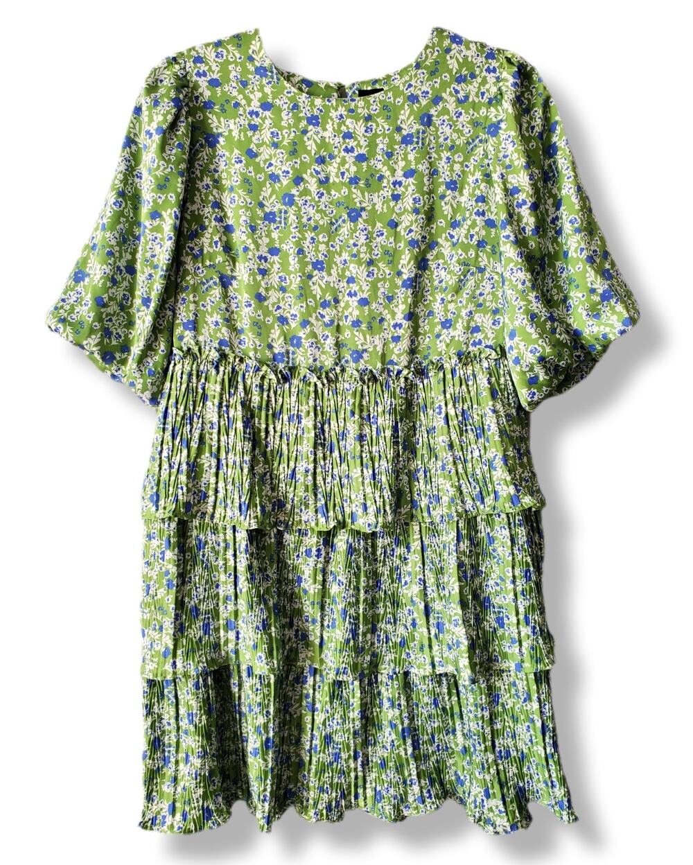 Code X Mode Green Floral Tiered Mini Dress M Twee Spring Summer Career Retro